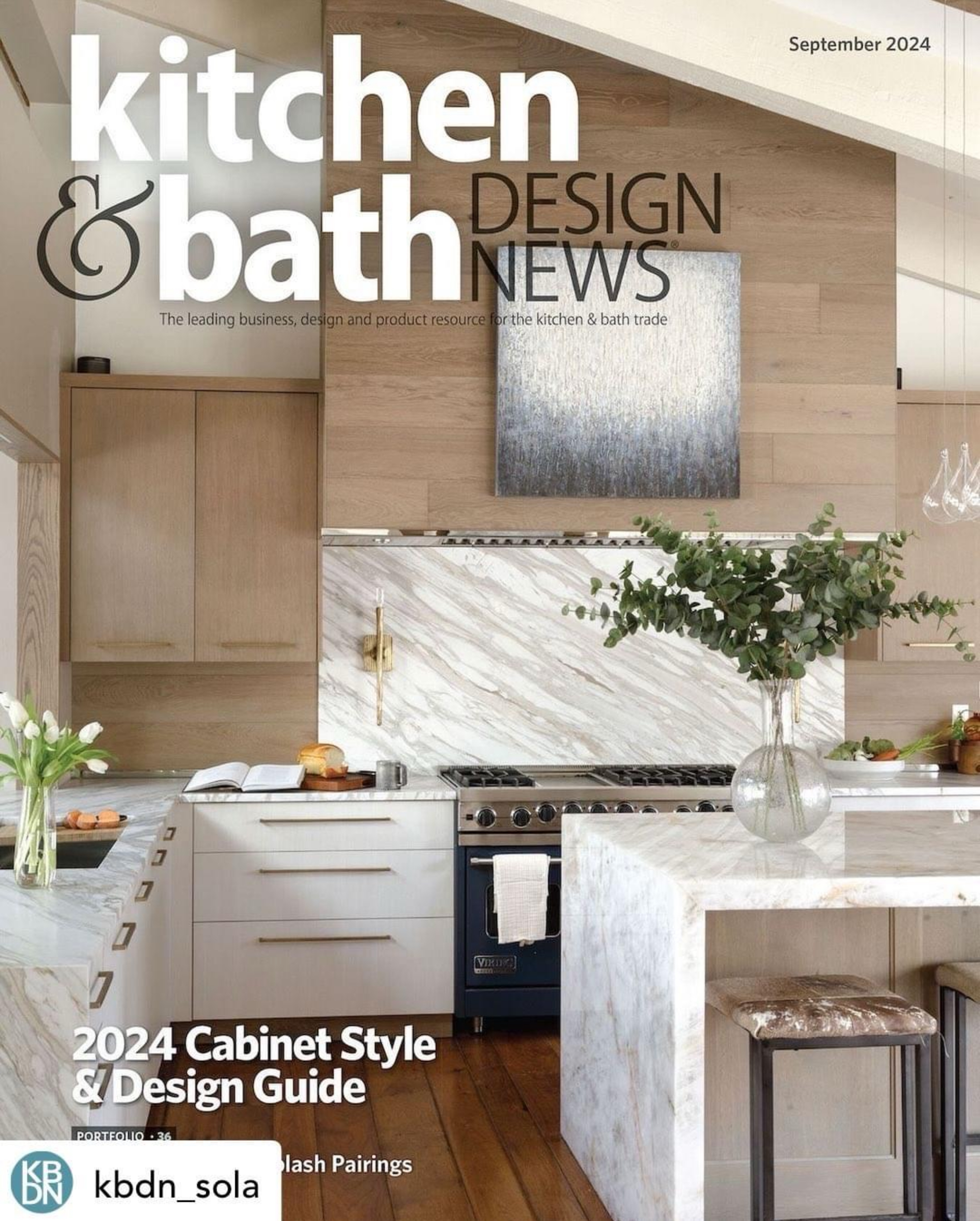 Modern kitchen with marble island and wooden cabinets